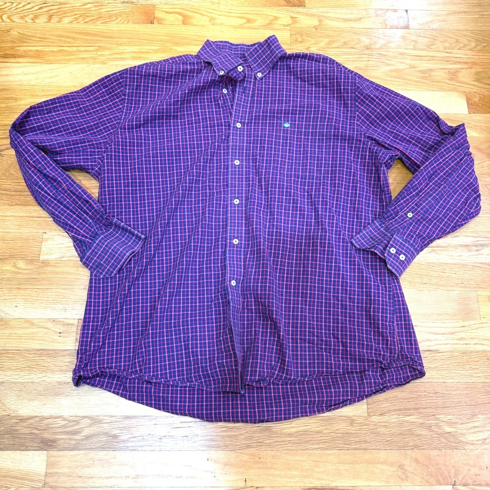 Southern Tide Mens XXL Purple Pink Plaid Stretch Cotton Button Down Shirt Logo